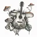 guitar forest mushroom tattoo design idea