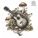 guitar forest mushroom tattoo design idea