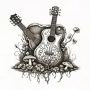 guitar forest mushroom tattoo design idea