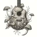 guitar forest mushroom tattoo design idea