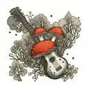 guitar forest mushroom tattoo design idea
