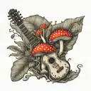 guitar forest mushroom tattoo design idea