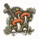 guitar forest mushroom tattoo design idea