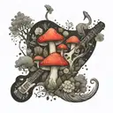 guitar forest mushroom tattoo design idea