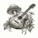 acoustic  guitar forest mushroom  tattoo design idea