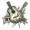 acoustic  guitar forest mushroom  tattoo design idea