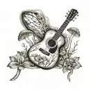 acoustic  guitar forest mushroom  tattoo design idea