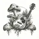 acoustic  guitar forest mushroom  tattoo design idea
