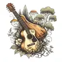 guitar forest mushroom tattoo design idea