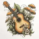 guitar forest mushroom tattoo design idea