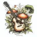 guitar forest mushroom tattoo design idea