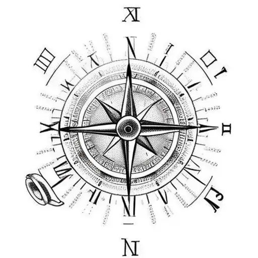 clock and compass tattoo design idea