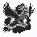 black flying eagle with spread wings, head looking down tattoo design idea