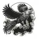 black flying eagle with spread wings, head looking down tattoo design idea