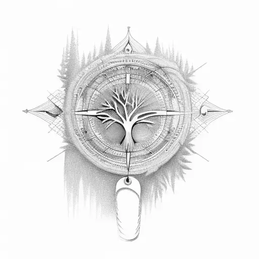 Tree, guitar strings, compass tattoo design idea