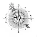 Tree, guitar strings, compass tattoo design idea