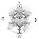 Tree inside compass with guitar strings  tattoo design idea