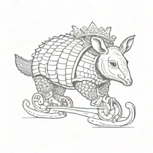 armadillo wearing a tiara on ice skates  tattoo design idea