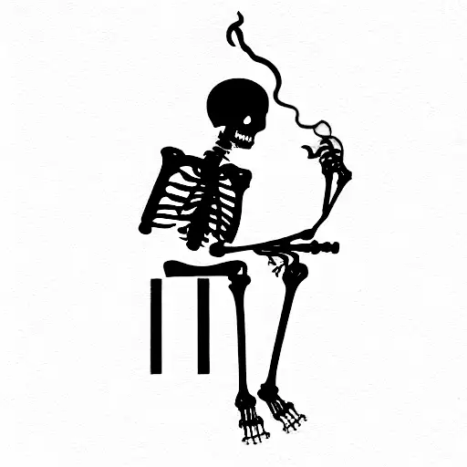 skeleton smoking a cigarette, sitting under a tree tattoo design idea