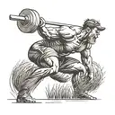 Create a tattoo showcasing a muscular weight lifter lifting a bale of hay on a farm tattoo design idea