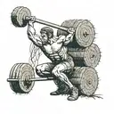 Create a tattoo showcasing a muscular weight lifter lifting a bale of hay on a farm tattoo design idea