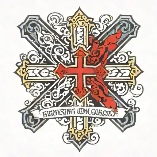 the words 'have strong and courageous faith' forming a cross shape tattoo design idea