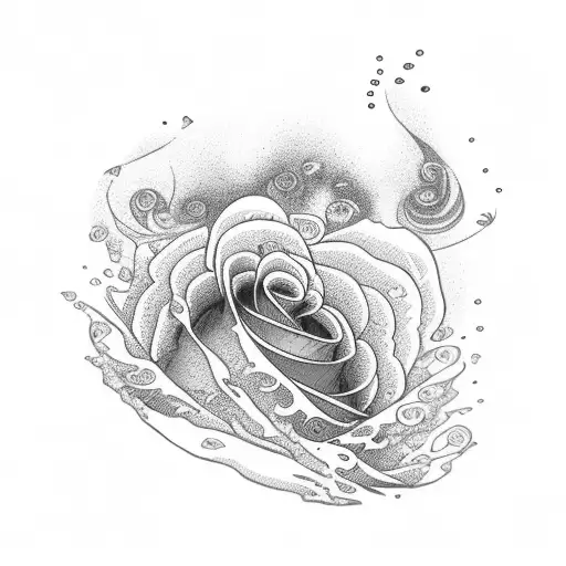 tsunami with roses tattoo design idea