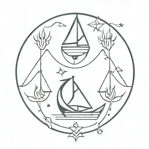 Boat, Capricorn and Sagittarius zodiac simple sign tattoo design idea