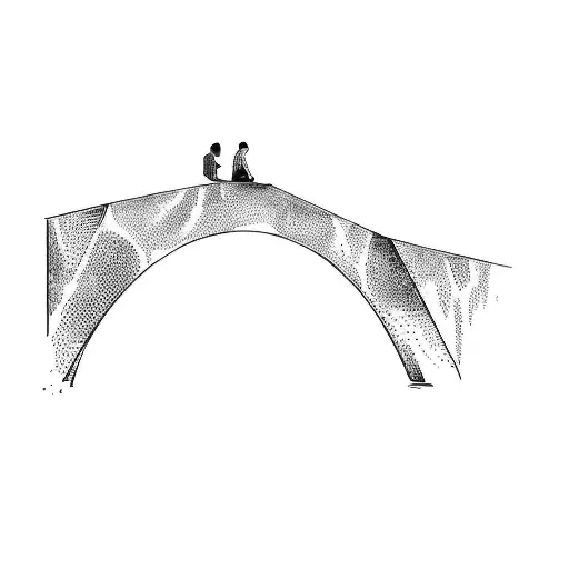 two people sitting on a bridge tattoo design idea