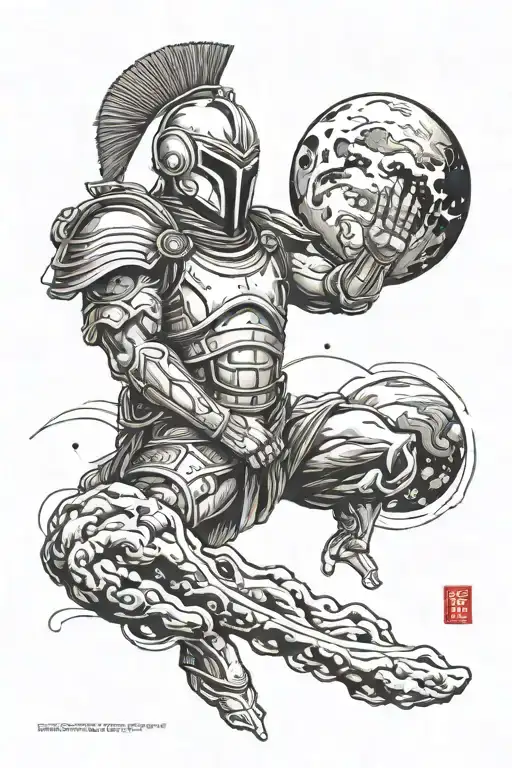 spartan looking at alien planet tattoo design idea