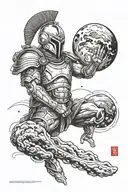 spartan looking at alien planet tattoo design idea