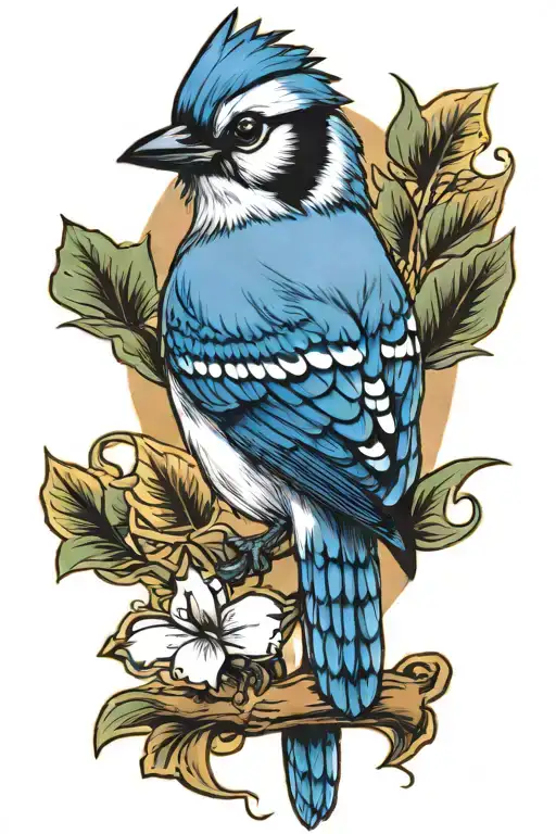 blue jay on lucky #7 tattoo design idea
