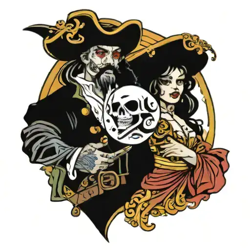 ying and yang tattoo with a male pirate and female Jamaican  tattoo design idea