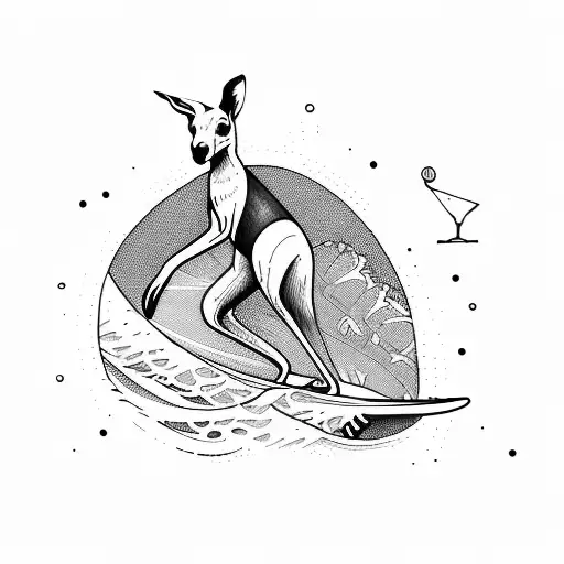 kangaroo riding a surfboard tattoo design idea