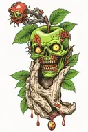 a zombie hand holding a green apple tattoo design idea