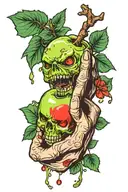 a zombie hand holding a green apple tattoo design idea