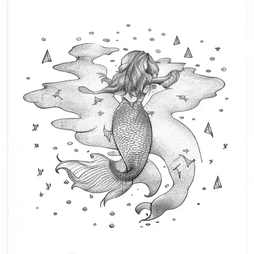 Mermaid tail and clouds and lightning bolt tattoo design idea