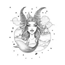 Mermaid tail and clouds and lightning bolt tattoo design idea