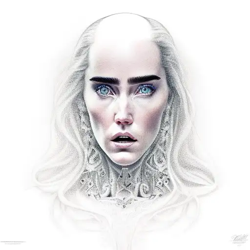 Jennifer Lynn Connelly stands in mourning clothes tattoo design idea
