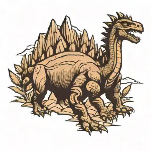 stegosaurs with mountains as spikes tattoo design idea