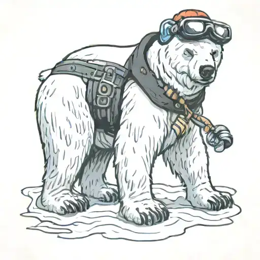 polar bear standing up with goggles and winter hat  tattoo design idea