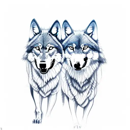 two howling wolves tattoo design idea