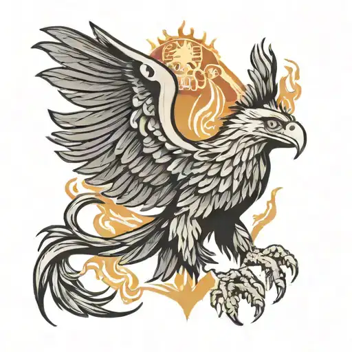 albanian eagle flag, lion, burning houses tattoo design idea