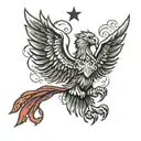 albanian eagle flag, lion, burning houses tattoo design idea