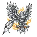 albanian eagle flag, lion, burning houses tattoo design idea