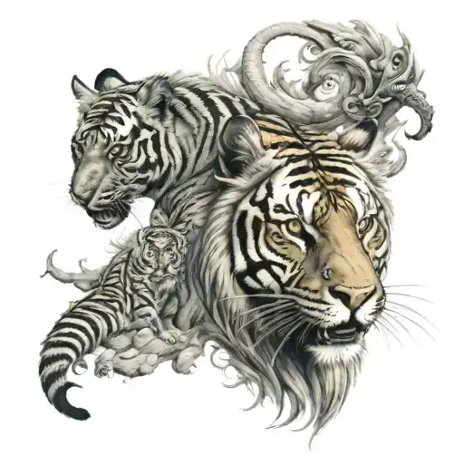 Tiger dragon horse rabbit tattoo design idea