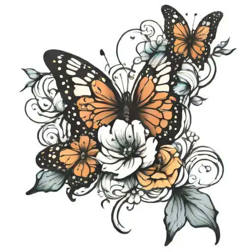 easy to draw butterflies flowers intertwined tattoo design idea