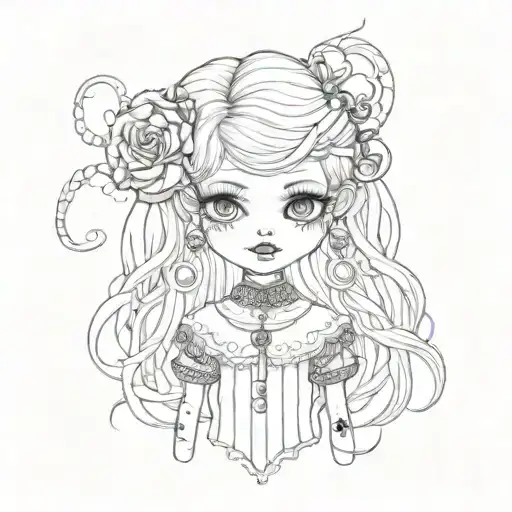 goth doll with button eyes tattoo design idea