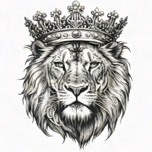 a roaring lion wearing a crown, with scar on face,  tattoo design idea