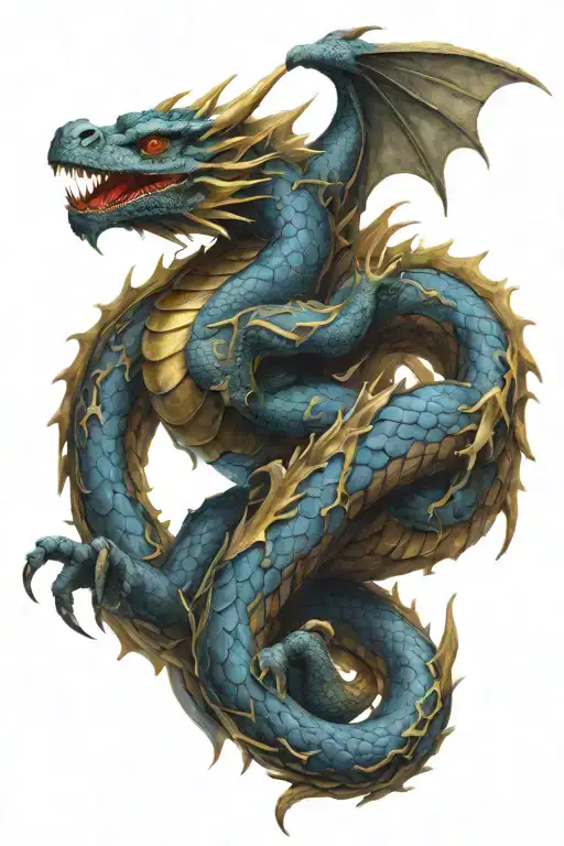 medieval blue earth dragon wrapping tattoo design idea